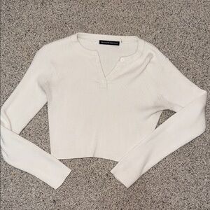 Brandy Melville Cream Ribbed Long Sleeve Top